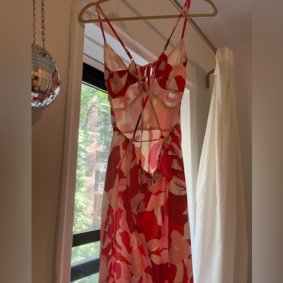 Lulus Pink & Red Floral Satin Midi Dress size Medium - Picture 11 of 12